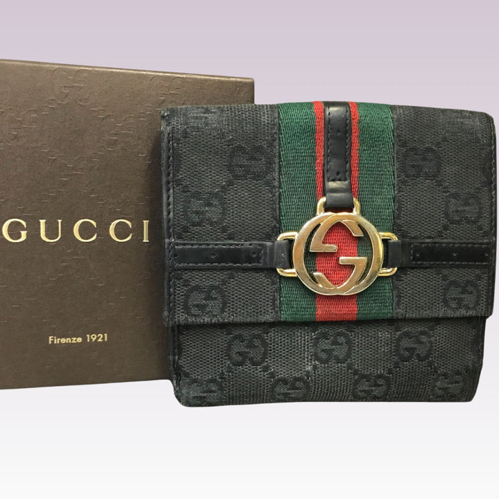 Black GG Canvas Compact Wallet