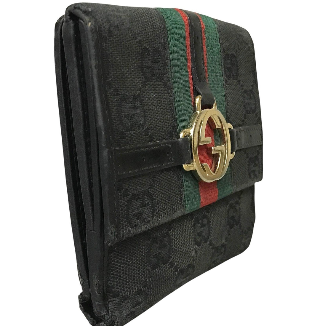 Black GG Canvas Compact Wallet