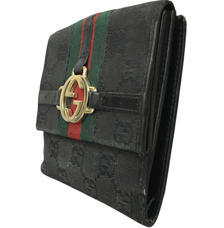 Black GG Canvas Compact Wallet