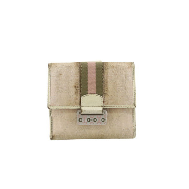 Beige GG Canvas Compact Wallet